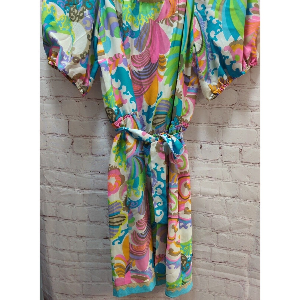 Trina Turk 10 womens silk floral dress lined short sleeve pink blue‎ green - Picture 7 of 12